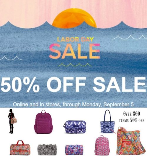 Vera Bradley 50 percent off free shipping labor day sale