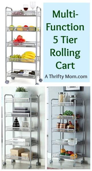 Multi-Function 5 Tier Rolling Cart Extra Storage and Organization Solution