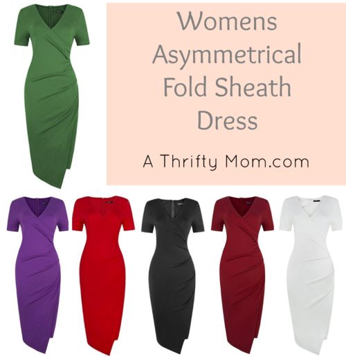 Womens Asymmetrical Fold Sheath Dress