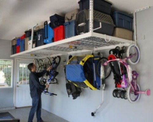 Overhead storage rack for garage
