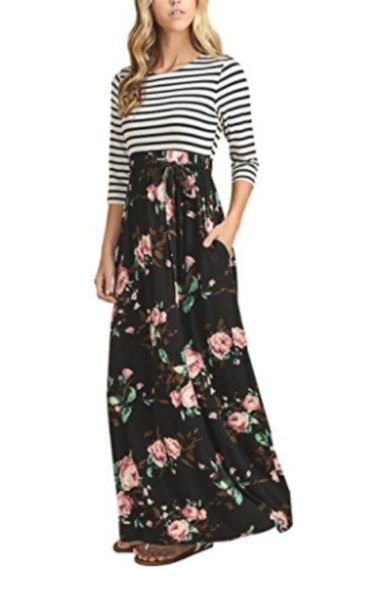 Floral & striped maxi dress