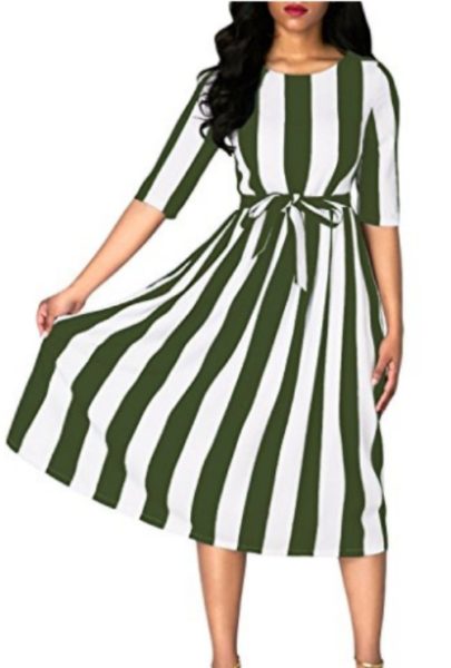 Striped midi dress with belt