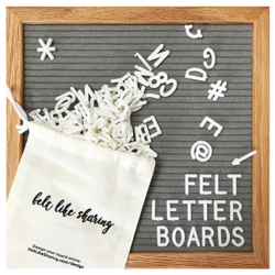 Gray Felt Letter Board 10×10 Inches. Changeable Letter Boards Include 300 White Plastic Letters & Oak Frame.
