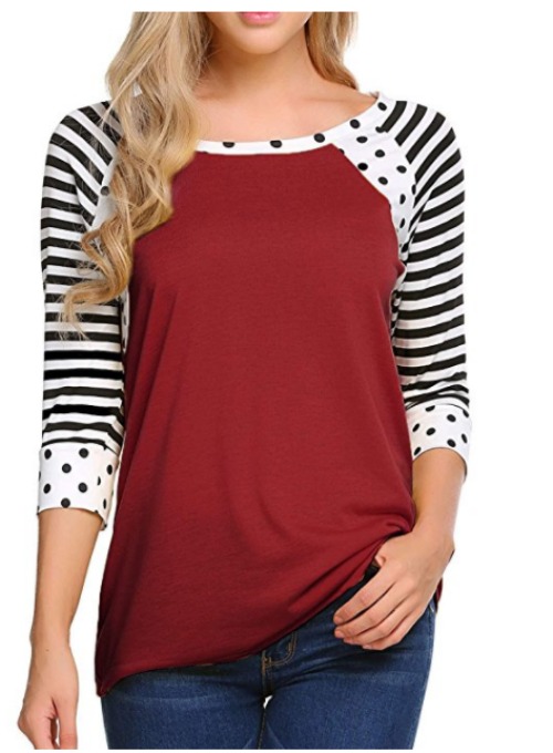 Scoop neck tee with stripes and dots