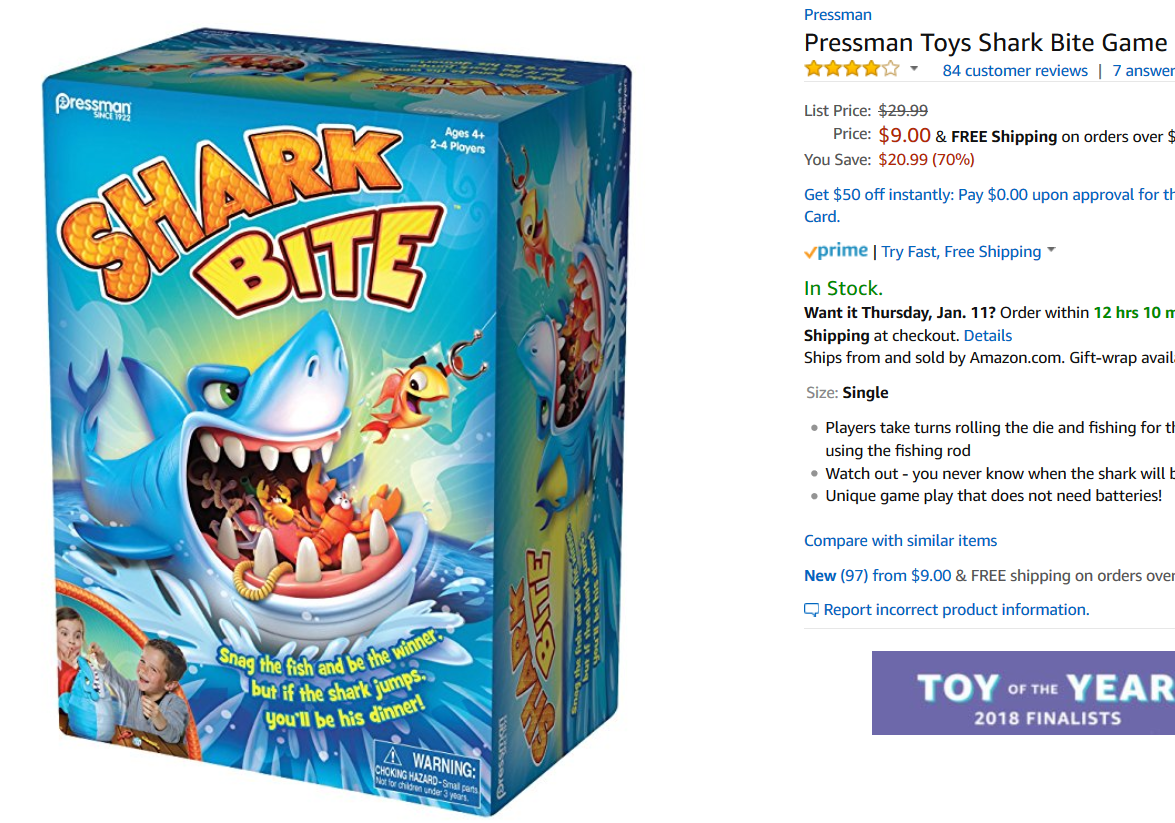 Pressman Toys Shark Bite Game (2-4 Players) , game shark