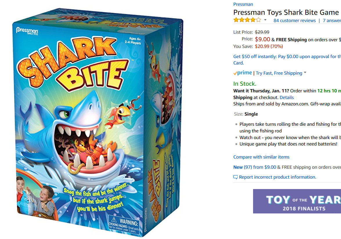 Pressman Toys Shark Bite Game (2-4 Players) 