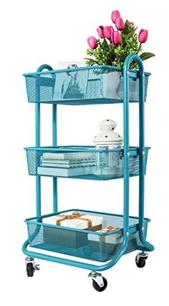 EZOWare Multifunction Organizer Standing Shelf Utility Rolling Cart with Handles and 4 Storage Drawers for Bathroom Kitchen Pantry Office Salon & Spa 3 Tier Storage Cart 