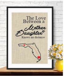 Mother’s Day Gift – Personalized Gifts – photo props – burlap print – Custom Burlap Print – Love between a Mother & Daughter Knows No Distance