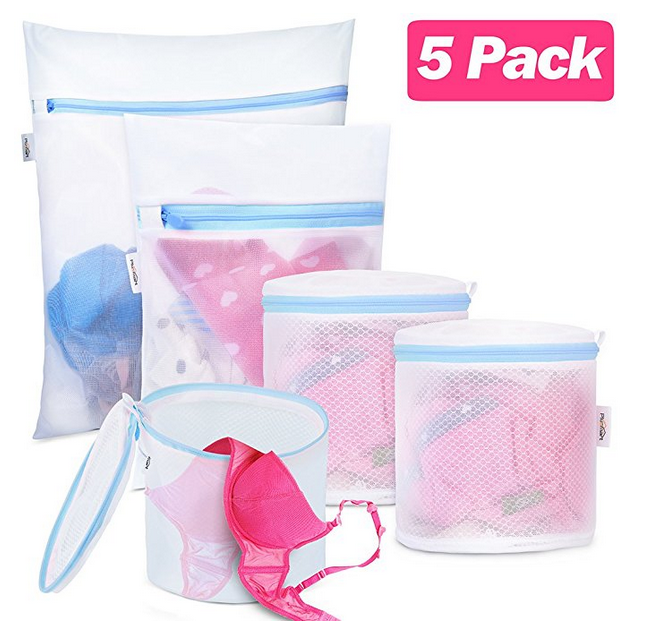 Underwear BoxLegend Mesh Laundry Bags Reusable Net Washing bags with Zipper Closure for Delicates 6-Pack, Pink Zipper 5 Sizes Socks 6Pack- Pink Zipper Bras