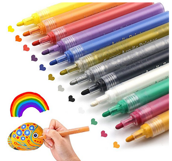 This image has an empty alt attribute; its file name is Acrylic-Paint-Pens-for-Rocks-Painting-Ceramic-Glass-Wood-Fabric-Canvas-Mugs-DIY-Craft-Making-Supplies.-Water-Based-Acrylic-Paint-Marker-Pens-Permanent.-12-Colors.png