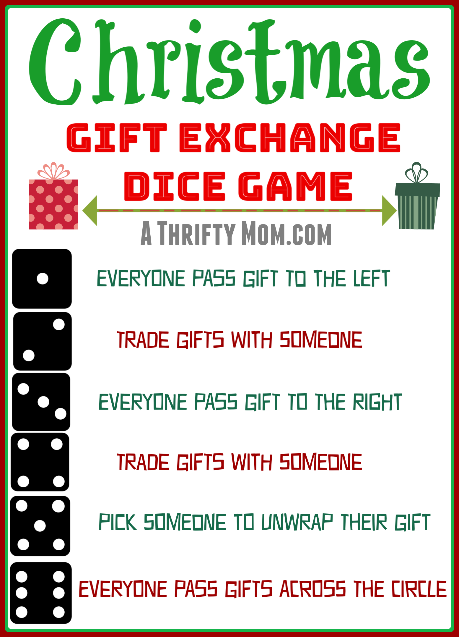 Christmas Dice Game Printable  Roll The Dice Gift Exchange Game – So  Festive!