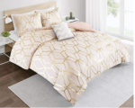 Comfort Spaces Ultra Soft 3 Pieces  Comforter Set – [Blush Pink, Gold] – Metallic Brushed Microfiber and Goose Down Alternative Comforter for All Season