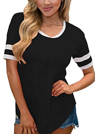 Female Baseball Short Sleeve,Retro,Pastel Color Brushstrokes S-XXL T-Shirt Casual Blouse