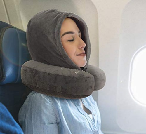 Travel pillow with hood