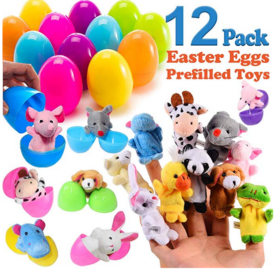 10Pcs OYEFLY 5 Pcs Finger Puppets Filled Bright Colorful Easter Eggs with 2.45 Cartoon Animal Soft Velvet Dolls Props Toys Easter Basket Stuffers Shows Schools Playtime 
