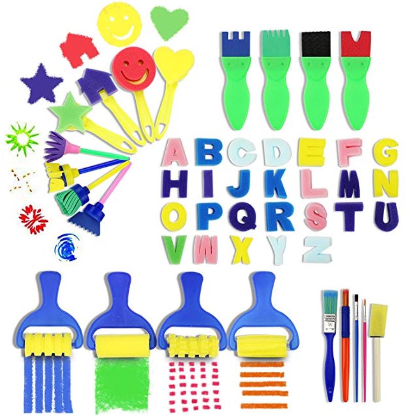 Hellery 42pc Multi Shapes Kids Sponge Painting Shapes Stamps Foam Sponge Brushes Set De Cepillos 