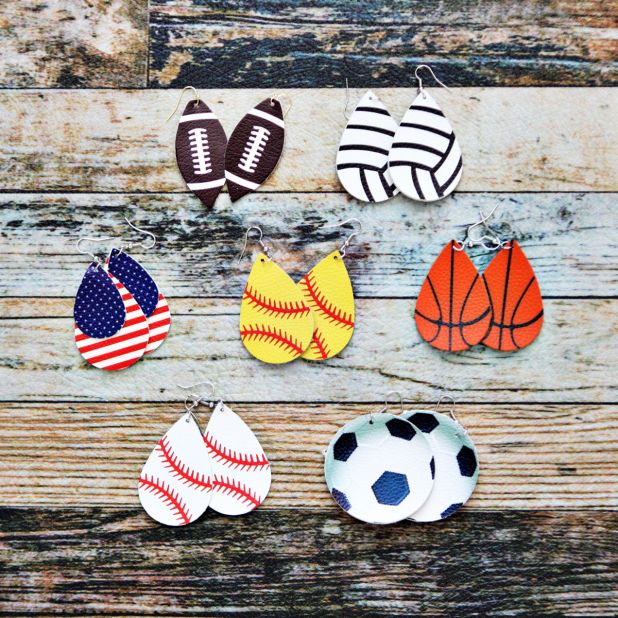 Sports themed leather earrings