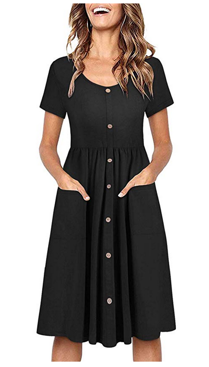 Button Skater Dress with Pockets ...