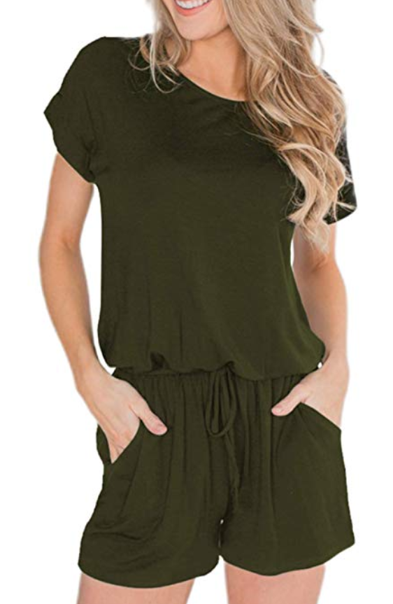 Sweatwater Womens Short Sleeve Solid Jumpsuit Summer Loose Casual Playsuit Jumpsuits with Pockets 