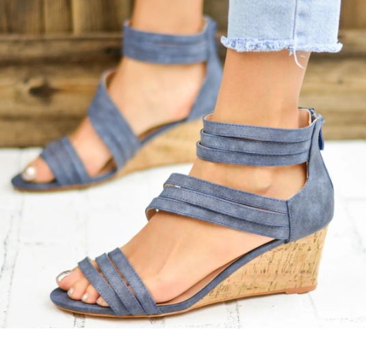 Faux leather wedges