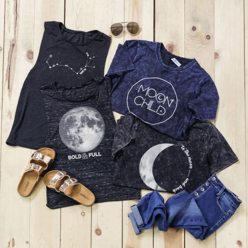 Moon and stars graphic tees