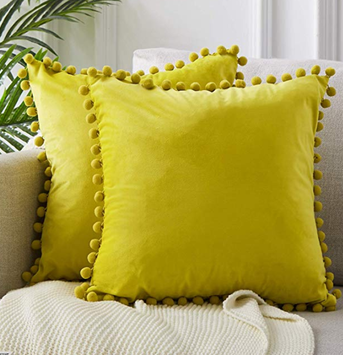 Pack of 4 Velvet Throw Pillow Cover with  Pompms Sofa Cushion Cover 