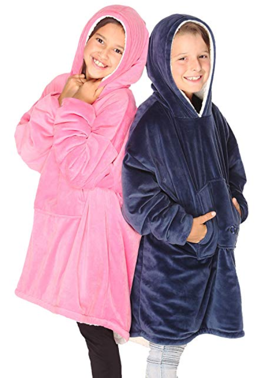Kids Blush Pink Sienna Kids Oversized Hoodie Blanket Ultra Soft Plush Wearable Sherpa Fleece Warm Throw Blanket Cosy Sweatshirt