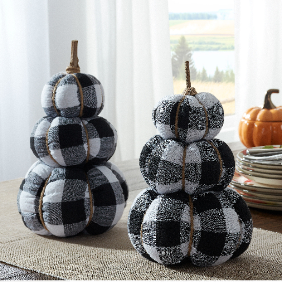 Black and white plaid pumpkins set of 2
