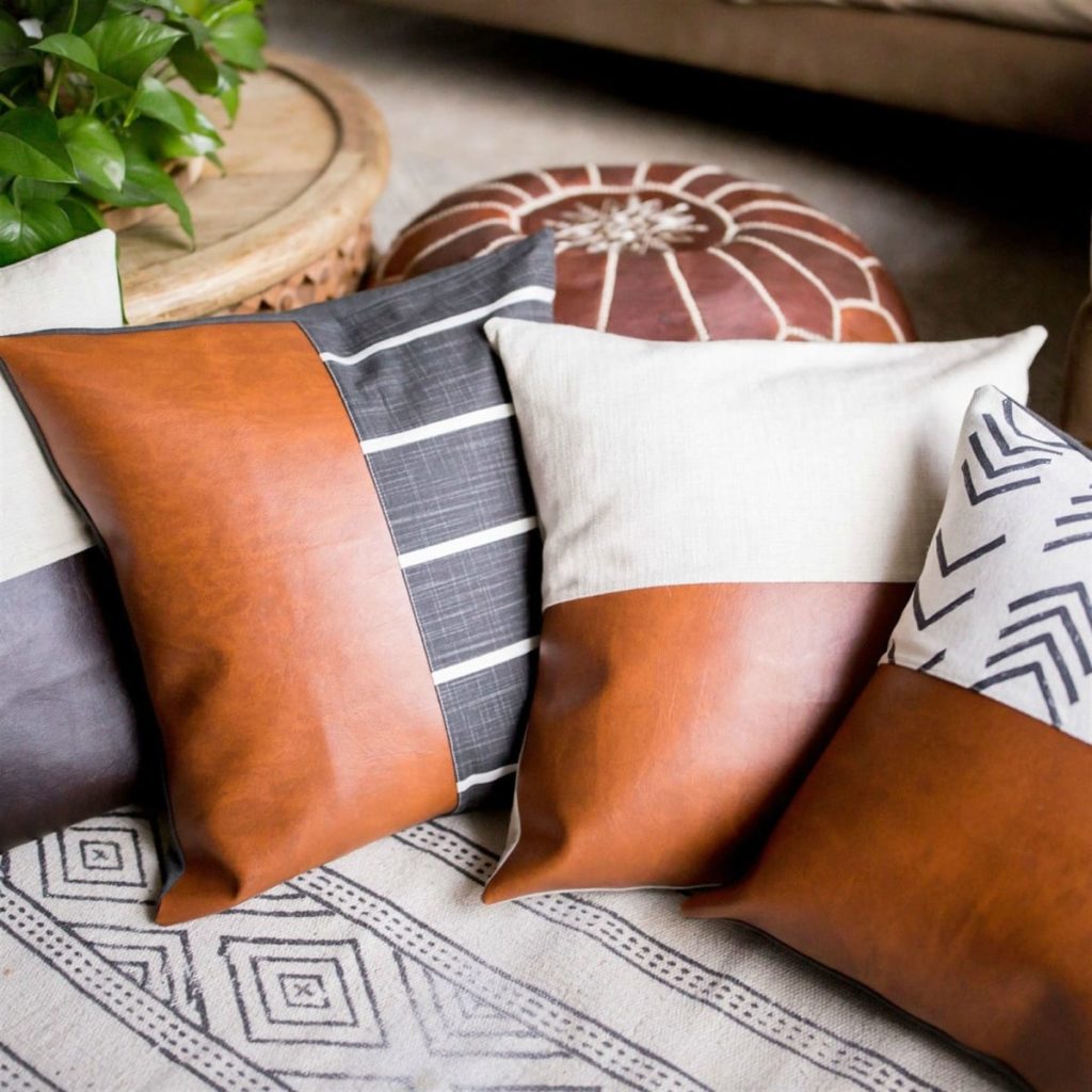 Leather block pillow covers