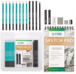Drawing-Set-Sketching-and-Charcoal-Pencils-100-Page-Drawing-Pad-Kneaded-Eraser.-Art-Kit-and-Supplies-for-Kids-Teens-and-Adults-Sketch-Set