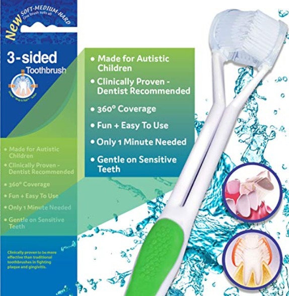 Special needs 3 sided toothbrush