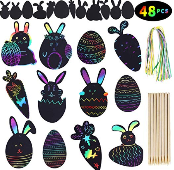 This image has an empty alt attribute; its file name is Rainbow-Color-Scratch-Easter-Ornaments-48-Counts-Craft-Kit-Toys-for-Kids-Party-Favors.png