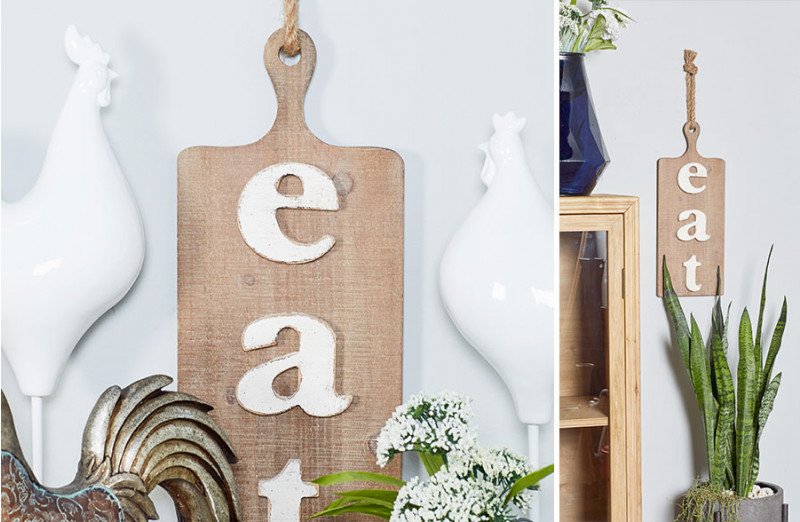 Wooden cutting board eat sign