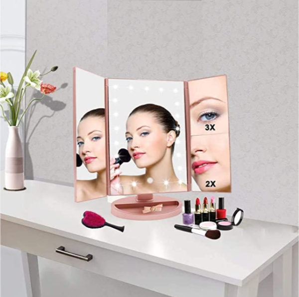 Trifold light up mirror