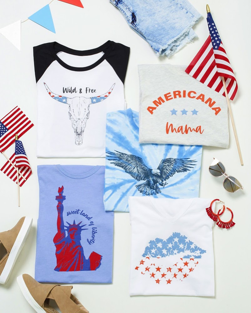 Red, white and blue tees