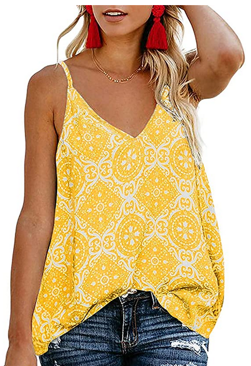 Womens V-Neck Floral Printed Sling Vest Adjustable Blouses AmyDong Fashion Summer Sleeveless Casual Tank Tops 