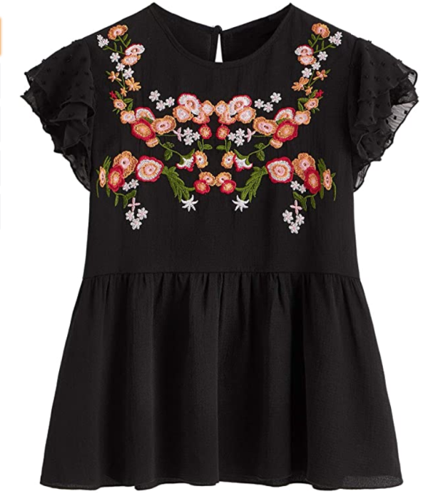 Floral embroidered peplum top