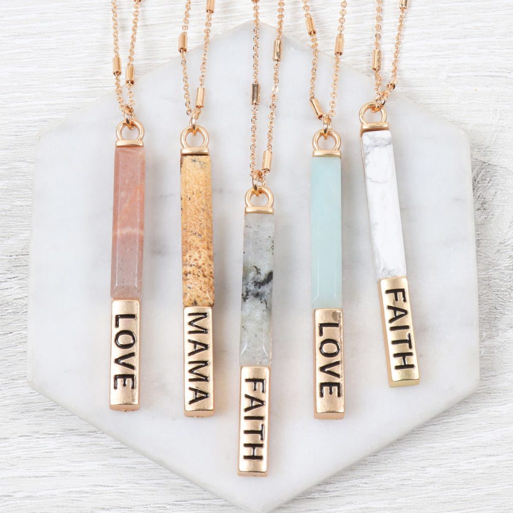 Natural stone message necklace