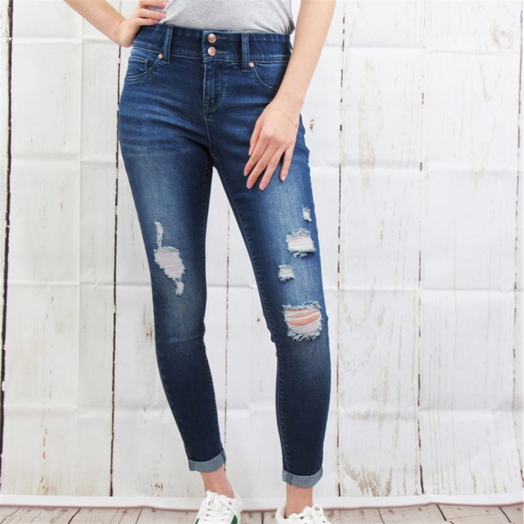 Tummy control destructed jeans