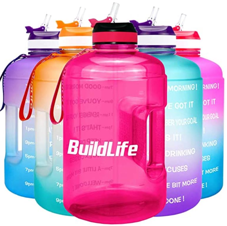 BPA Free Reusable Gym Sports Outdoor Large 128OZ/73OZ/43OZ BuildLife Gallon Motivational Water Bottle Wide Mouth with Straw & Time Marked to Drink More Daily Capacity 