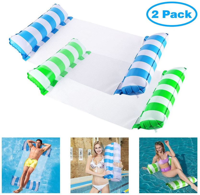 yellow3 Inflatable Swimming Floating Bed Hammock for Pool with Bottom Mesh Pool Float Lounger Portable Water Hammock Lounge for Adults Vacation Fun and Rest