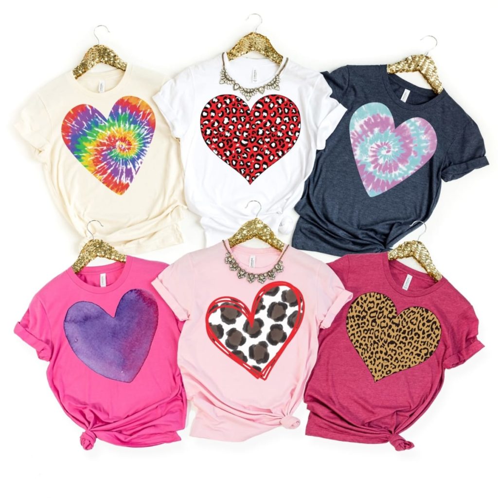 Youth and adult patterned heart tees