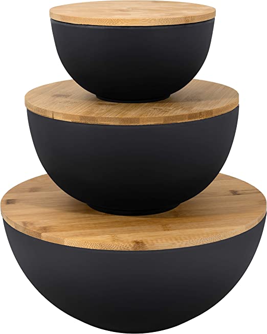 Serving bowls with wood lids