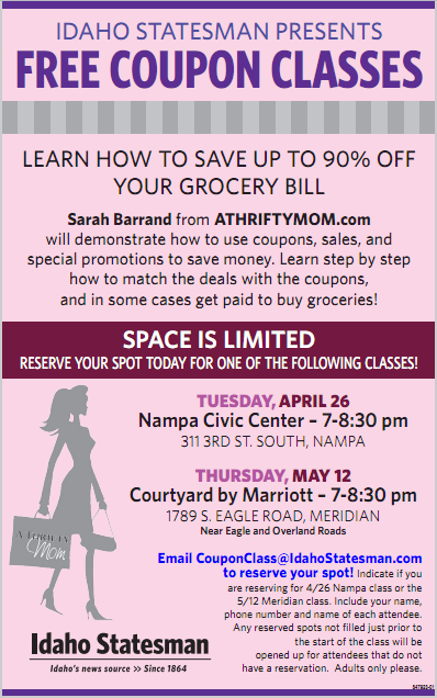 Come to our FREE Coupon Class in Nampa tonight - A Thrifty Mom