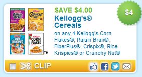 $4.00 off any 4 Kellogg’s cereals ~ Printable Coupon is back – A ...