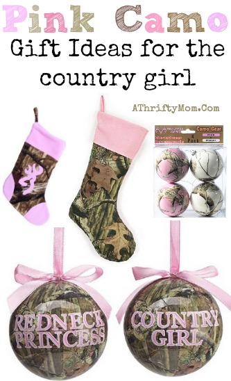 Pink Camo Stocking and Christmas Ornaments, Country Girl Gift Ideas