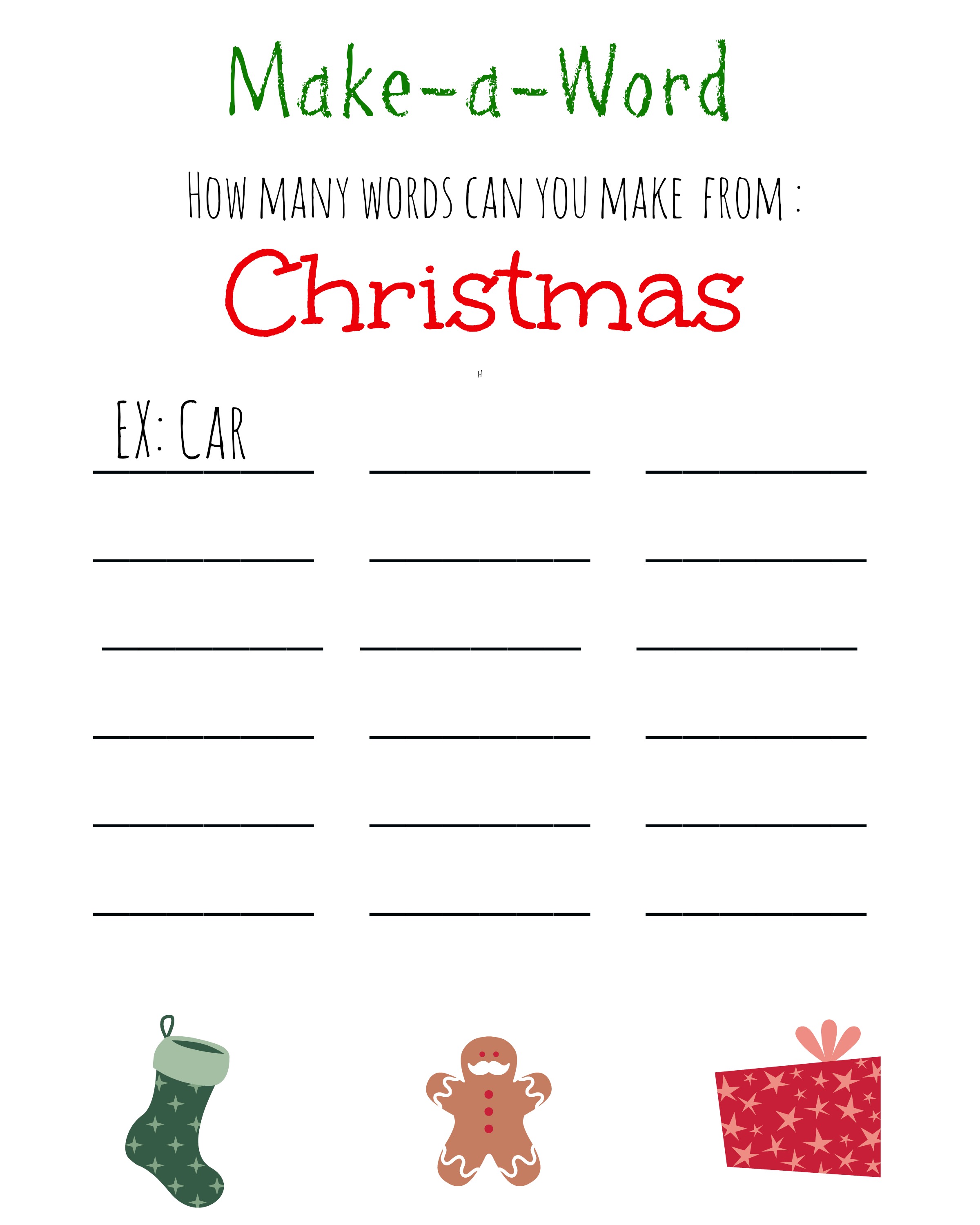 Christmas Games for Kids ~ FREE Printable Christmas Make A Word Game