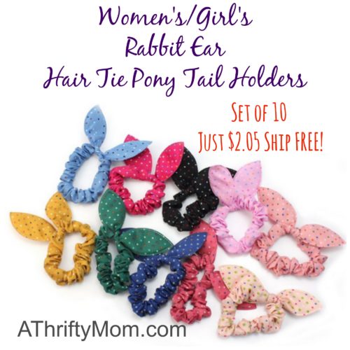 Cute Women's Girl's Rabbit Ear Hair Tie Pony Tail Holders Set Of 10 