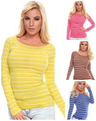 Round Neck Long Sleeve Stripe Bright Tops On Sale   A Thrifty Mom