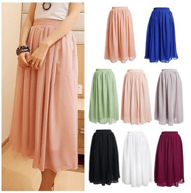 Womens Double Layer Chiffon Pleat Maxi Skirt - Lots of colors to choose ...